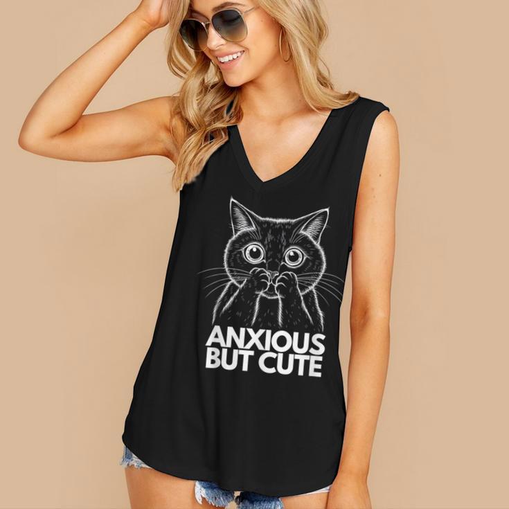 Anxious But Cute Anxiety Meme Cat Lover Introvert Women's V-Neck Tank Top Anxious But Cute Anxiety Meme Cat Lover Introvert Women's V-Neck Tank Top