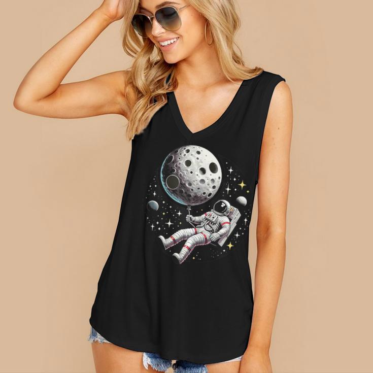 Astronaut Aesthetic Holding Moon Balloon Planets Introvert Women's V-Neck Tank Top Astronaut Aesthetic Holding Moon Balloon Planets Introvert Women's V-Neck Tank Top