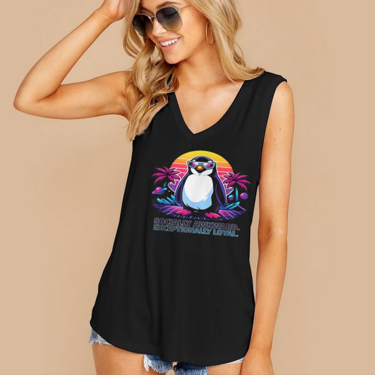 Awkward But Loyal Penguin Synthwave Vapowave Introvert Women's V-Neck Tank Top Awkward But Loyal Penguin Synthwave Vapowave Introvert Women's V-Neck Tank Top