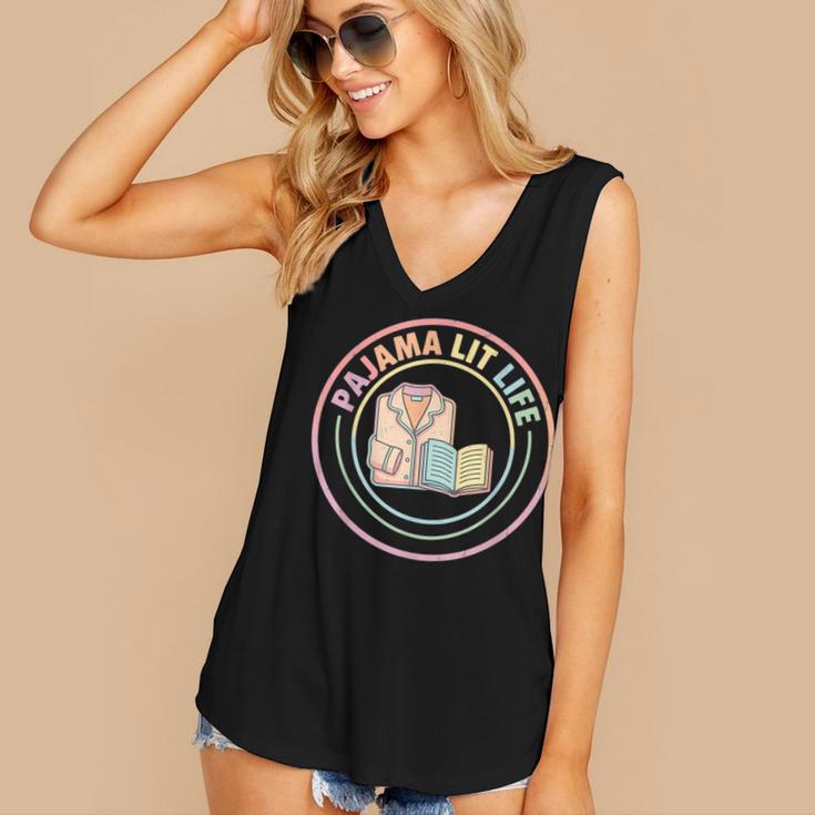 Bedtime Book Lover Reading Pajamas Women's V-Neck Tank Top Bedtime Book Lover Reading Pajamas Women's V-Neck Tank Top