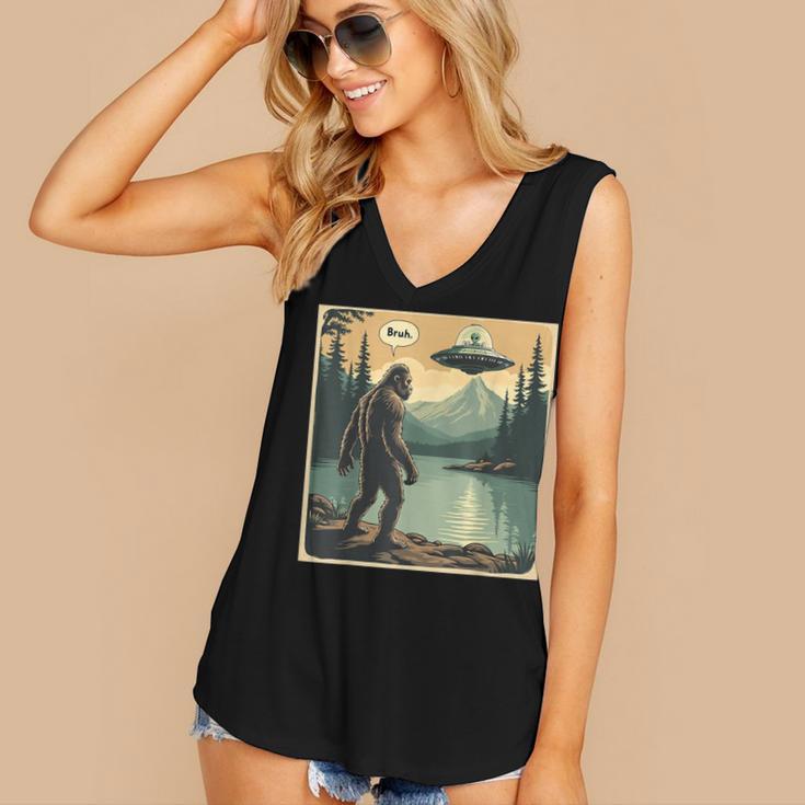 Bigfoot Sasquatch Alien Spaceship UFO Introvert Bruh Women's V-Neck Tank Top Bigfoot Sasquatch Alien Spaceship UFO Introvert Bruh Women's V-Neck Tank Top