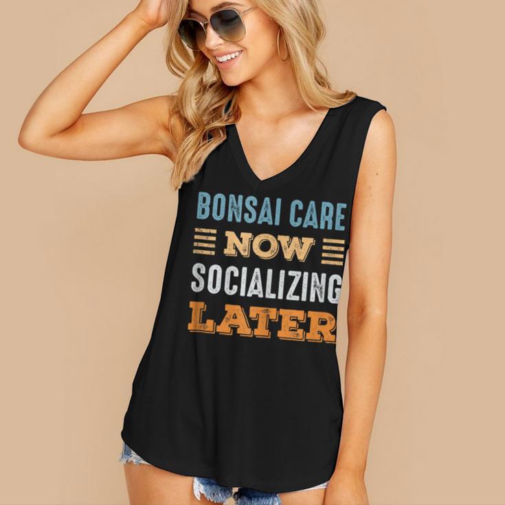 Bonsai Care Now Minimal Socializing Introvert Vintage Women's V-Neck Tank Top