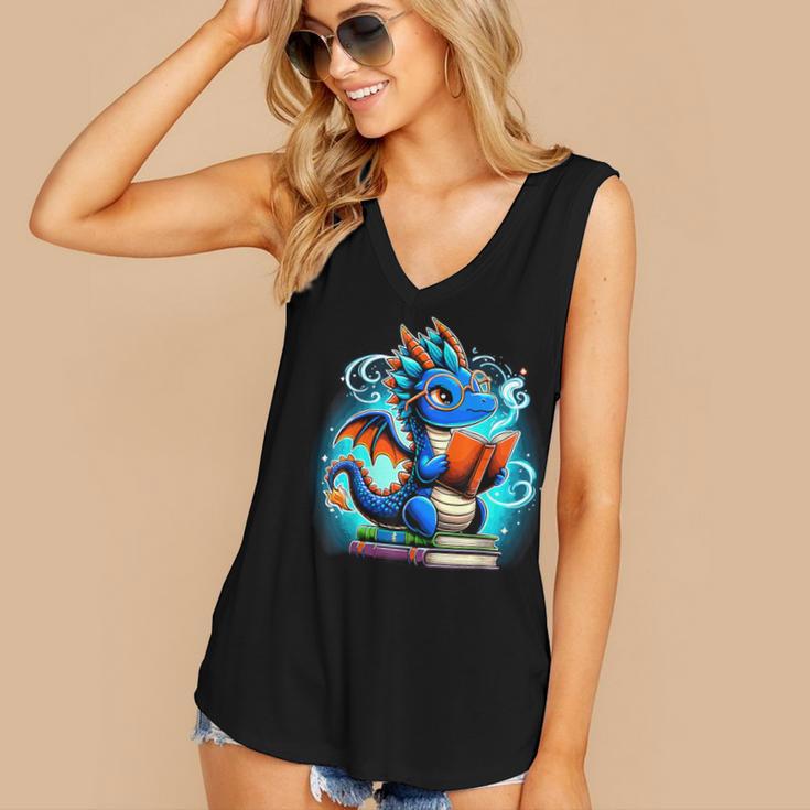 Book Dragon Reading Lover Women's V-Neck Tank Top Book Dragon Reading Lover Women's V-Neck Tank Top