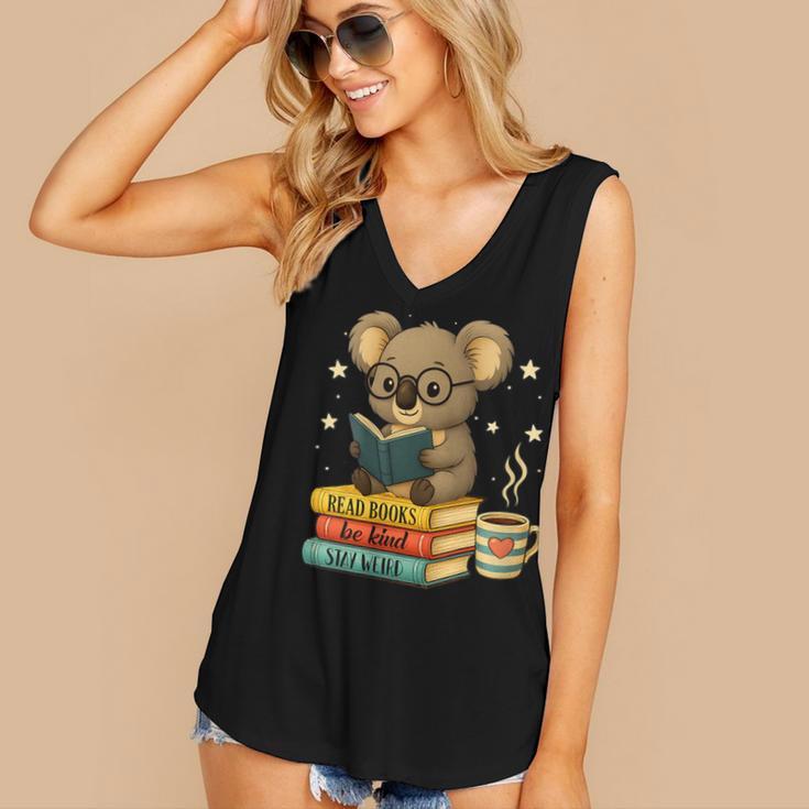 Book Lover Koala Reading Bookish Library Read Books Be Kind Women's V-Neck Tank Top