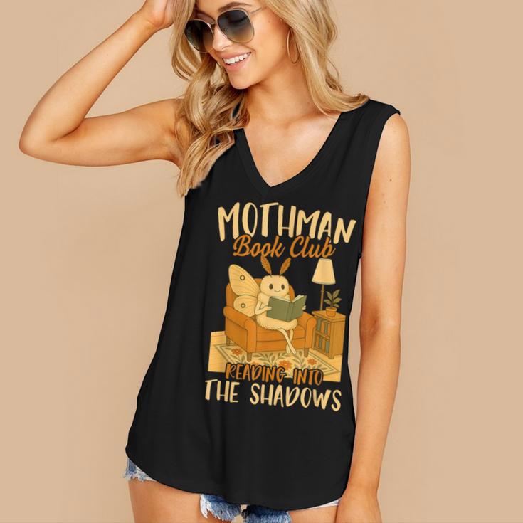 Book Lover Moth Mothman Book Club Reading Into Shadows Women's V-Neck Tank Top Book Lover Moth Mothman Book Club Reading Into Shadows Women's V-Neck Tank Top