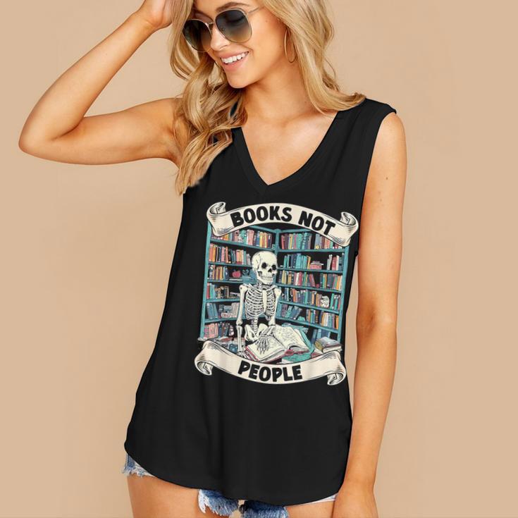 Book Lover Skeleton Reading Love Books Not People Women's V-Neck Tank Top Book Lover Skeleton Reading Love Books Not People Women's V-Neck Tank Top