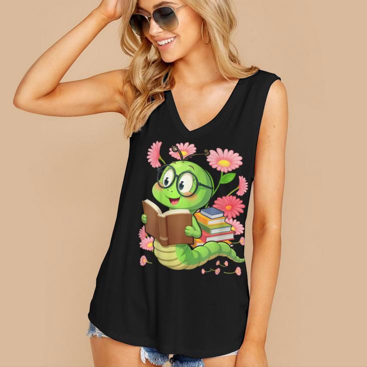 Book Worm Costume World Book Day Cute Kawaii Worm Reading Women's V-Neck Tank Top