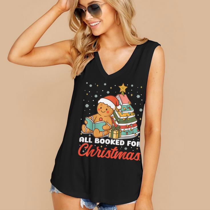 All Booked For Christmas Gingerbread Christmas Tree Book Kid Women's V-Neck Tank Top All Booked For Christmas Gingerbread Christmas Tree Book Kid Women's V-Neck Tank Top