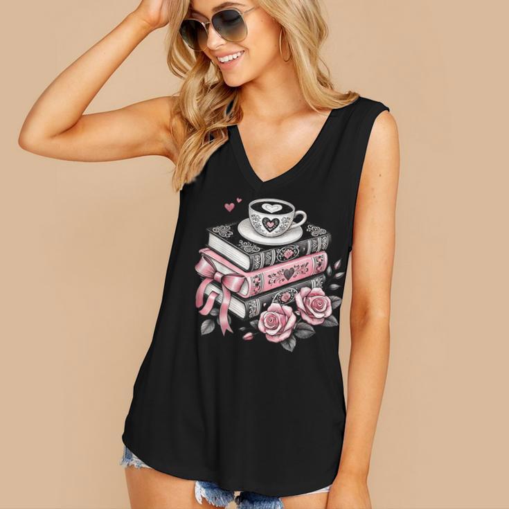 All Booked For Valentine's Coquette Bow Books Teacher Girly Women's V-Neck Tank Top All Booked For Valentine's Coquette Bow Books Teacher Girly Women's V-Neck Tank Top