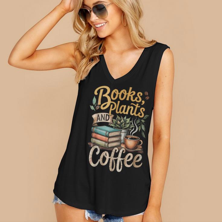 Books Plants And Coffee Growing Plant Gardening Planting Women's V-Neck Tank Top Books Plants And Coffee Growing Plant Gardening Planting Women's V-Neck Tank Top