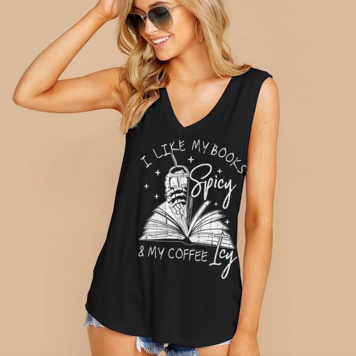 I Like My Books Spicy And My Coffee ICY Women's V-Neck Tank Top