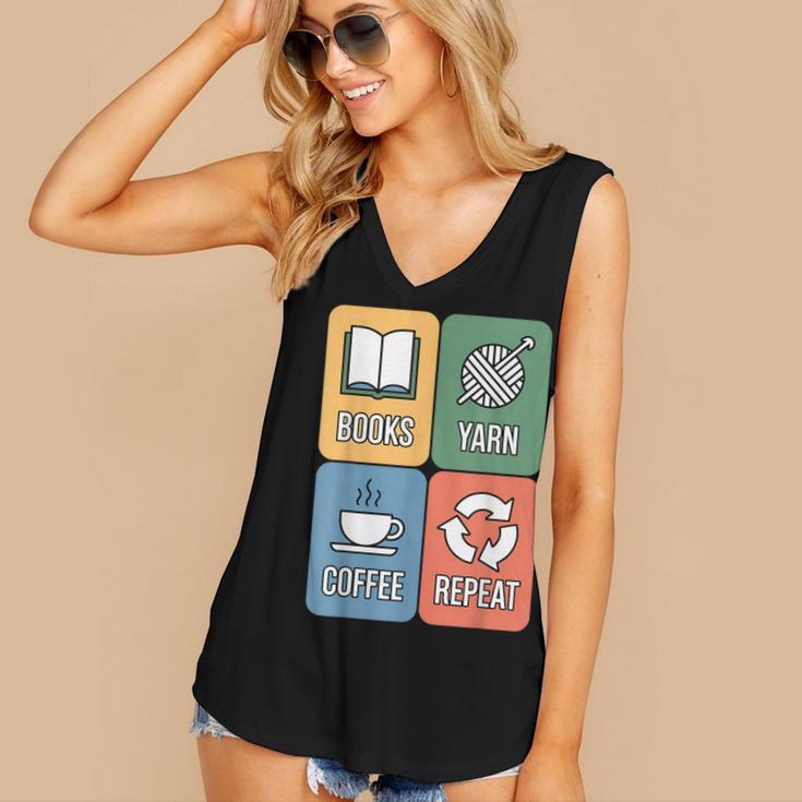 Books Yarn Coffee Repeat Crocheting Women's V-Neck Tank Top