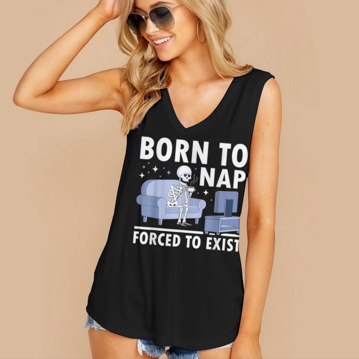 Born To Nap Forced To Exist Lazy Skeleton Couch Introverts Women's V-Neck Tank Top