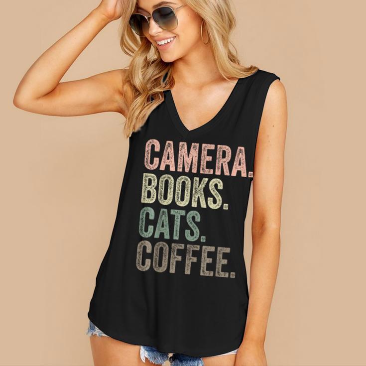 Camera Books Cats And Coffee Lover Photography Men Women Women's V-Neck Tank Top Camera Books Cats And Coffee Lover Photography Men Women Women's V-Neck Tank Top