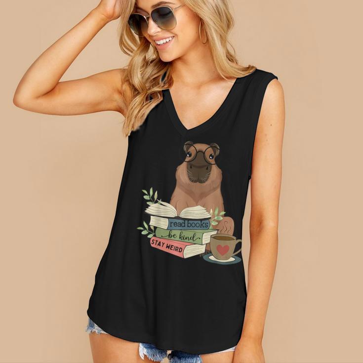 Capybara Glasses Reading Books Capybara Nerd Bookworm Women's V-Neck Tank Top
