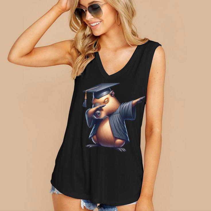 Capybara Graduation Dabbing Capy Wearing Graduate Gown Women's V-Neck Tank Top