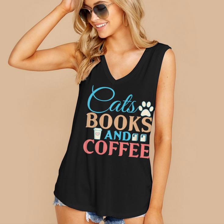 Cats Books And Coffee Women's V-Neck Tank Top Cats Books And Coffee Women's V-Neck Tank Top