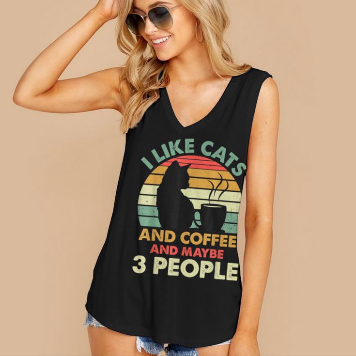 Cats Coffee & 3 People Tee Cute Font Introvert Humor Women's V-Neck Tank Top
