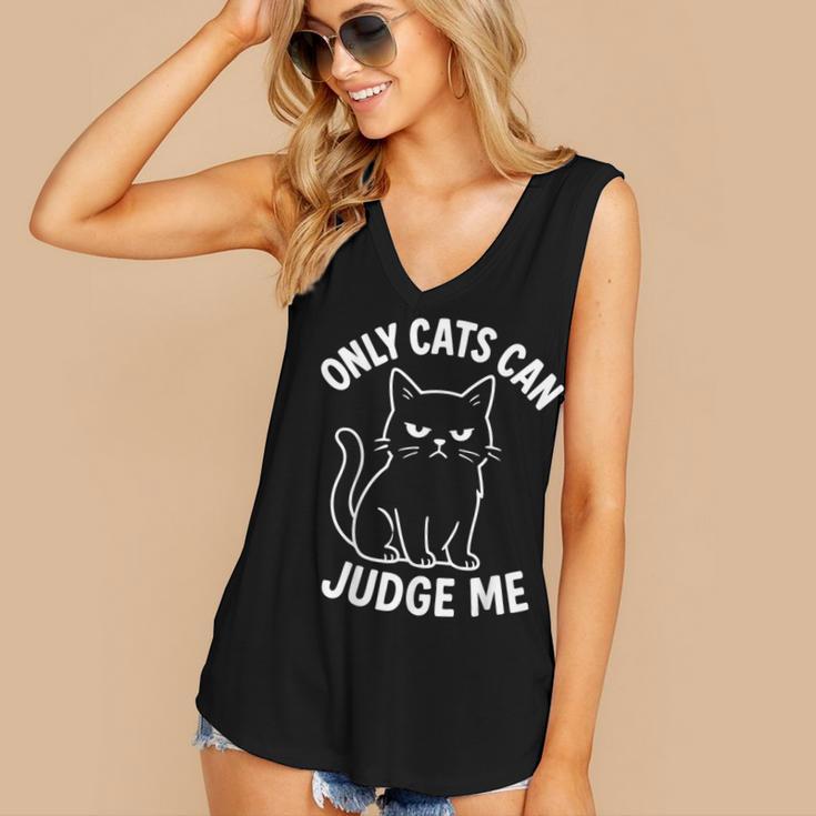 Only Cats Can Judge Me Sarcastic Cat Lover Introverts Women's V-Neck Tank Top