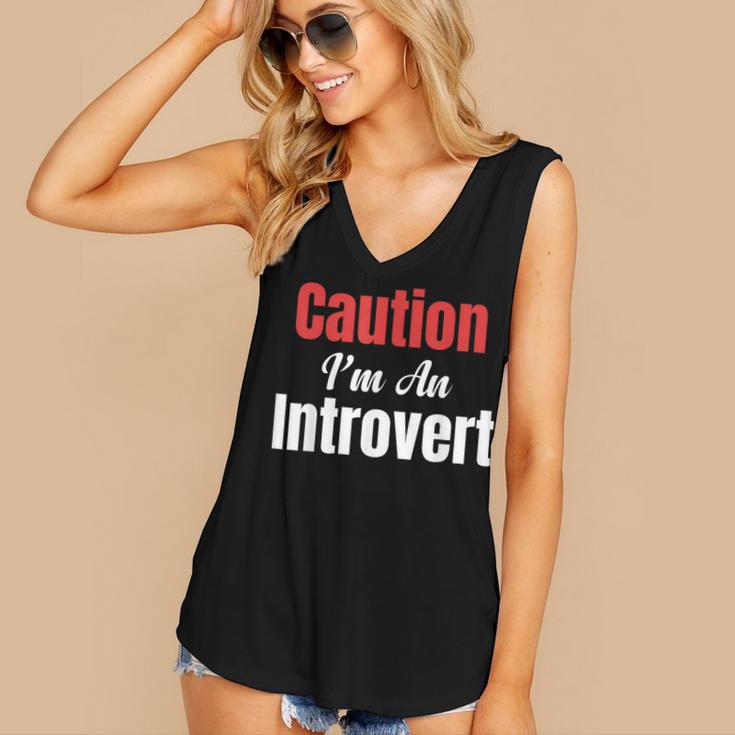 Caution I'm An Introvert Sarcastic Geek Video Gamer Jokes Women's V-Neck Tank Top