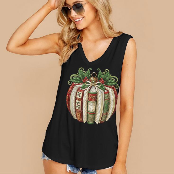 Christmas Book Ornament Bookworm Book Lover Men Women Women's V-Neck Tank Top