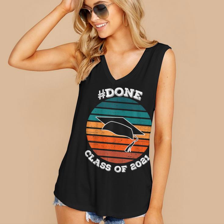 Class Of 2021 Done Senior Graduation Retro Sunset Women's V-Neck Tank Top