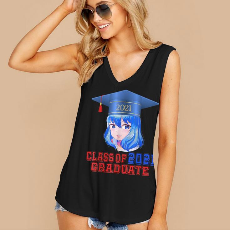 Class Of 2021 Graduate Kawaii Anime Girl School Graduation Women's V-Neck Tank Top