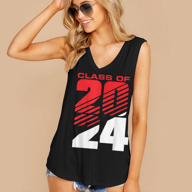 Class Of 2024 High School Senior Graduation Red Sports Style Women's V-Neck Tank Top