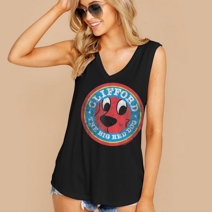 Clifford The Big Red Dog Round Distressed Logo Kids Books Women's V-Neck Tank Top