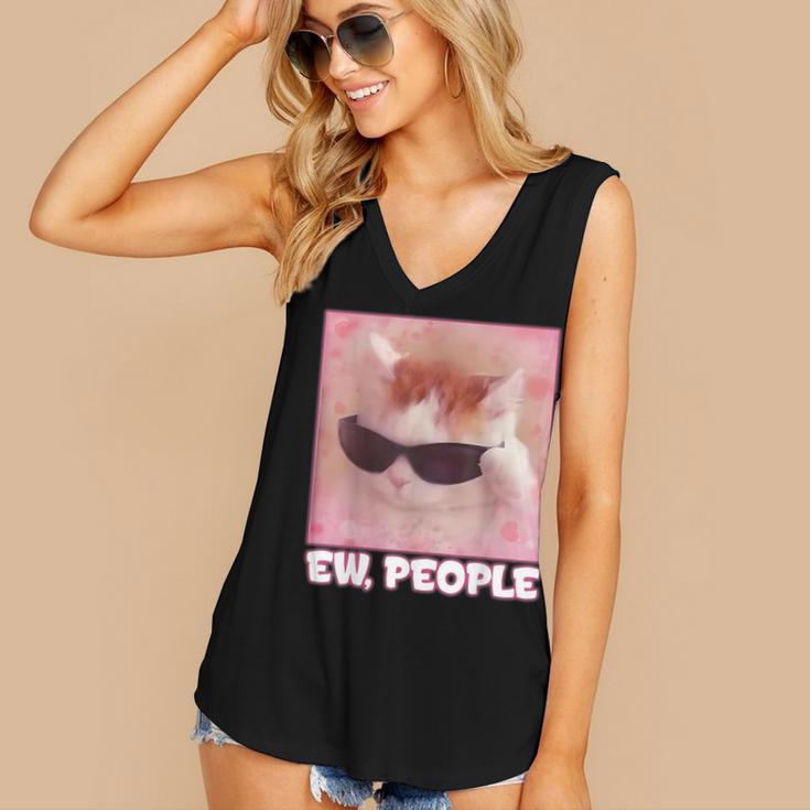 Cool Cat Meme Ew People Anti Social Introvert Cute Cat Women's V-Neck Tank Top