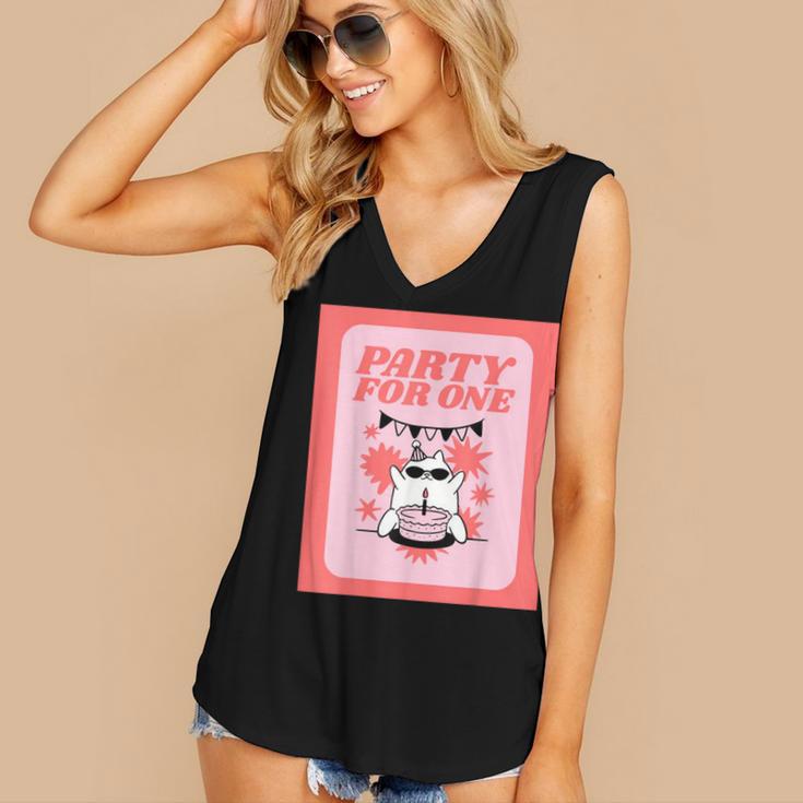 Cool Fun Cute Party Introvert Cat Character Women's V-Neck Tank Top Cool Fun Cute Party Introvert Cat Character Women's V-Neck Tank Top