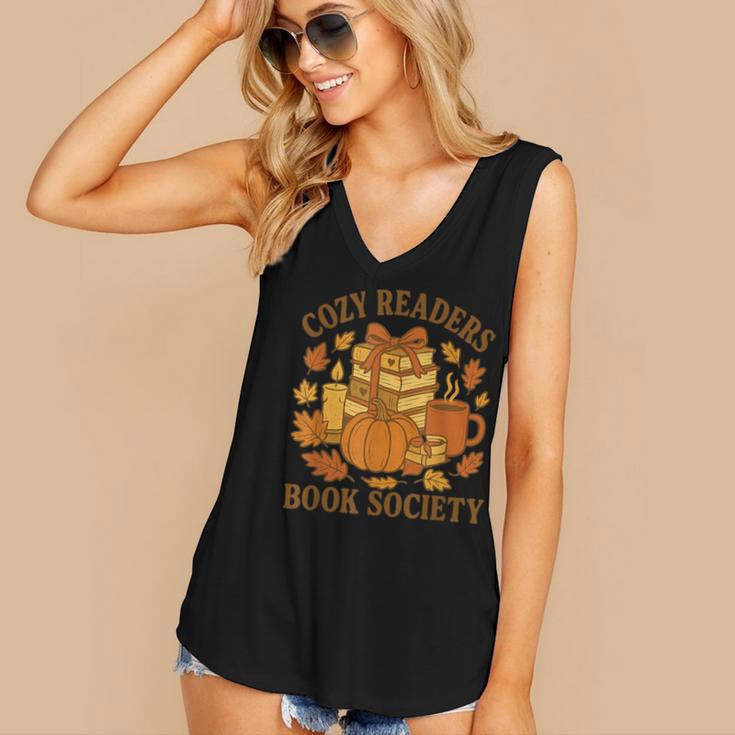 Cozy Readers Book Society Vintage Fall Books & Pumpkin Women's V-Neck Tank Top