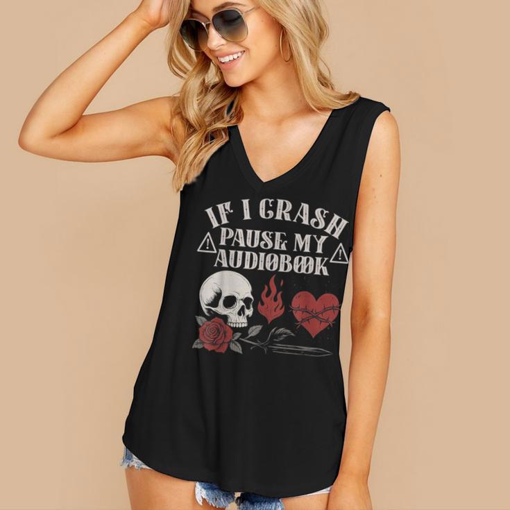 If I Crash Pause My Audiobook Lovers Dark Romance Spicy Book Women's V-Neck Tank Top