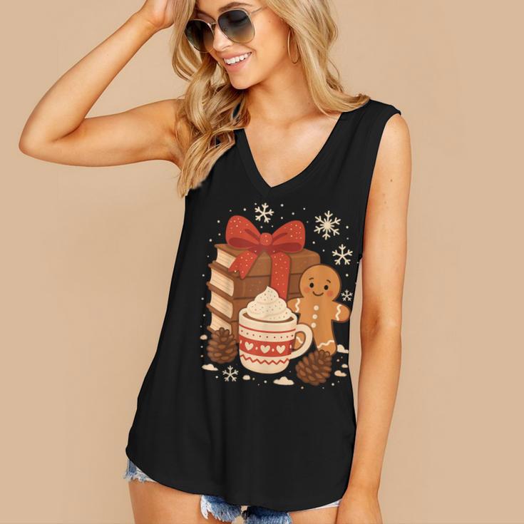 Cute Christmas Books Gingerbread Xmas Book Lover Teacher Women's V-Neck Tank Top