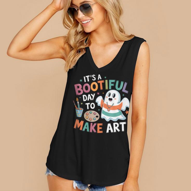 Cute Ghost Book Halloween Spooky Boo School Art Teacher Women's V-Neck Tank Top Cute Ghost Book Halloween Spooky Boo School Art Teacher Women's V-Neck Tank Top