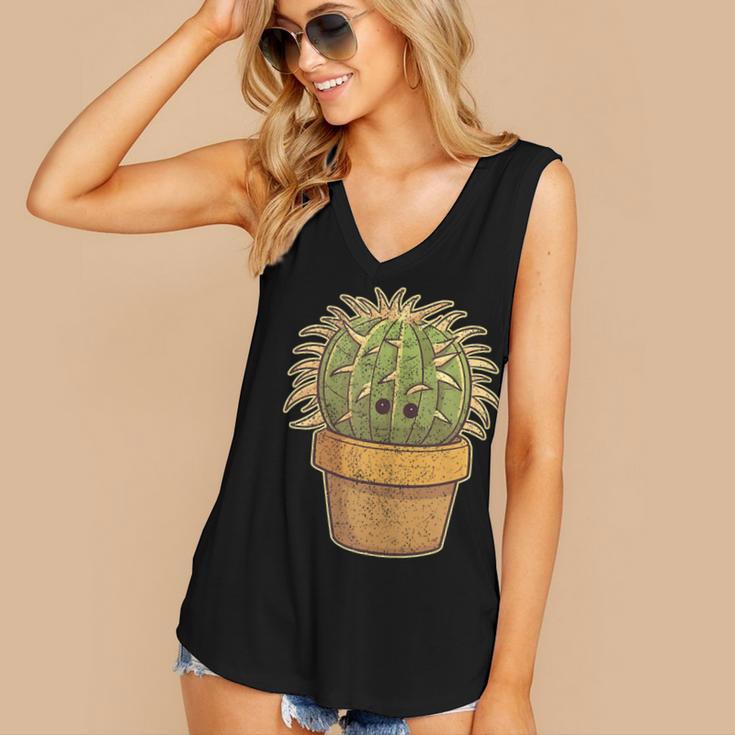 Cute Golden Barrel Cactus Introvert Distressed Women's V-Neck Tank Top