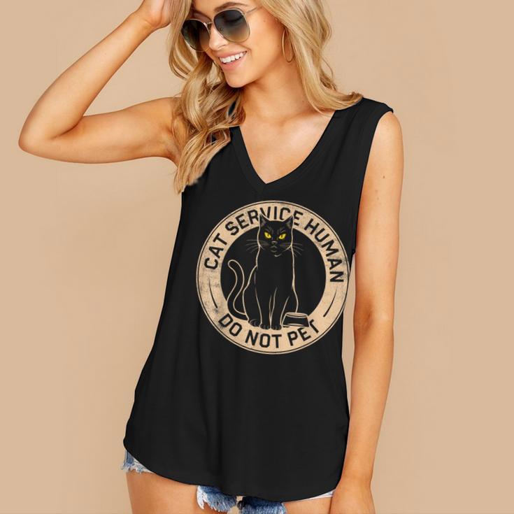 Cute Introvert Cat Service Human Do Not Pet Cat Joke Women's V-Neck Tank Top Cute Introvert Cat Service Human Do Not Pet Cat Joke Women's V-Neck Tank Top