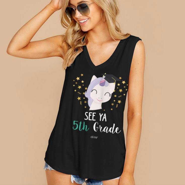 Cute Unicorn See Ya 5th Grade Graduation Shirt Women's V-Neck Tank Top