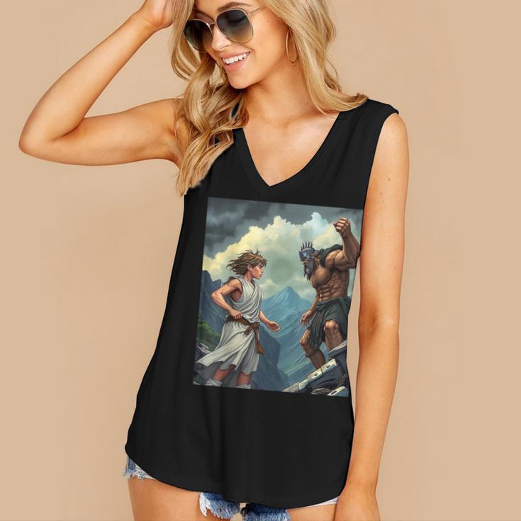 David And Goliath Bible Book Of Samuel King David Comic Women's V-Neck Tank Top