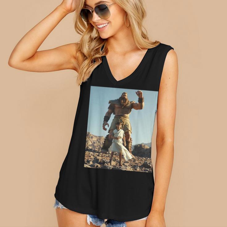 David And Goliath Bible Book Of Samuel King David Women's V-Neck Tank Top