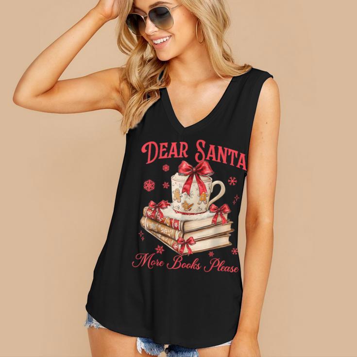 Dear Santa More Books Please Coquette Bow Books Christmas Women's V-Neck Tank Top