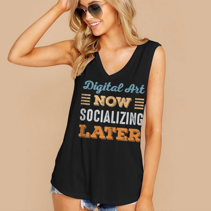 Digital Art Now Minimal Socializing Introvert Vintage Women's V-Neck Tank Top Digital Art Now Minimal Socializing Introvert Vintage Women's V-Neck Tank Top