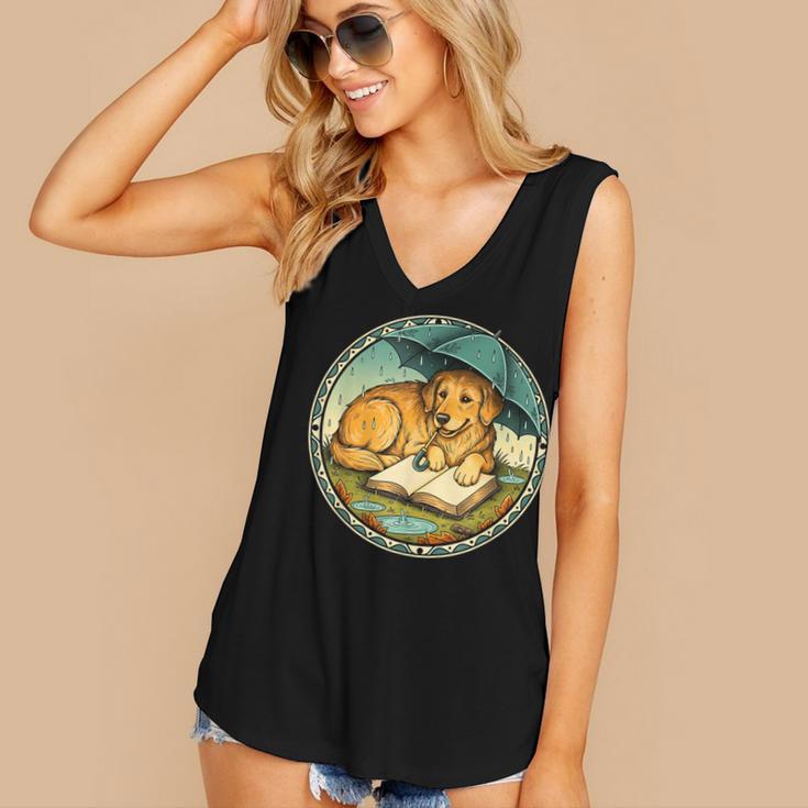 Dog Reading Book Rain Cozy Umbrella Cute Art Men Women's V-Neck Tank Top Dog Reading Book Rain Cozy Umbrella Cute Art Men Women's V-Neck Tank Top