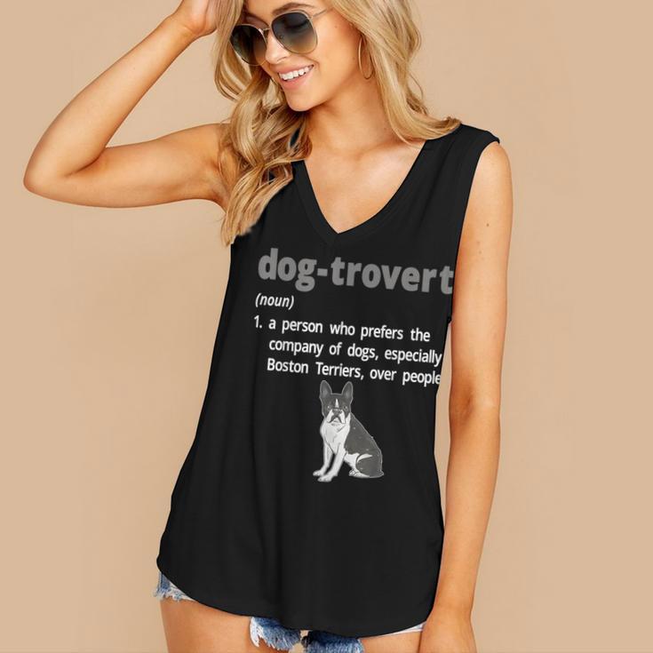 Dog-Trovert Boston Terrier Humor Definition Introvert Women's V-Neck Tank Top