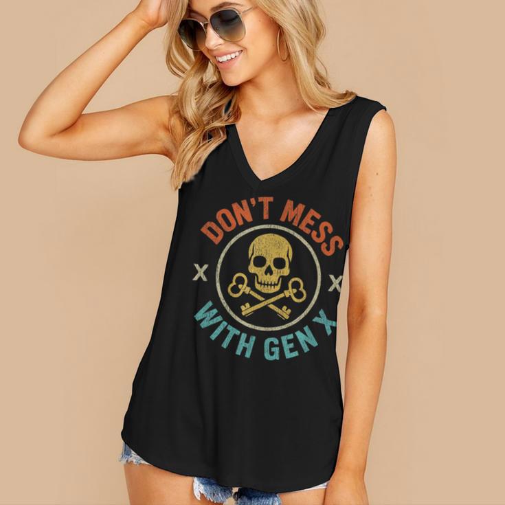 Don't Mess With Gen X Vintage Grunge Skull 80s Nostalgia Women's V-Neck Tank Top