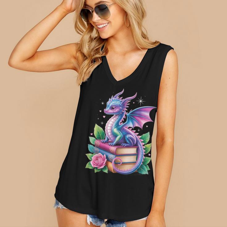 Dragon Book Fantasy Reading Women's V-Neck Tank Top