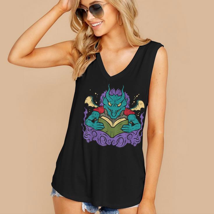 Dragon Read Reading Librarian Book Across America Kids Women's V-Neck Tank Top