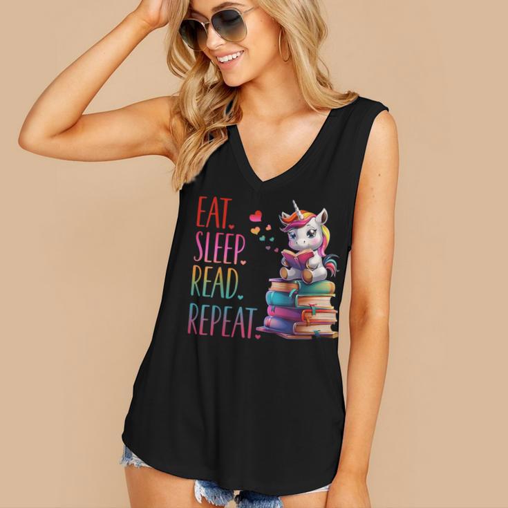 Eat Sleep Read Repeat Unicorn Read Book Reading Lovers Kids Women's V-Neck Tank Top Eat Sleep Read Repeat Unicorn Read Book Reading Lovers Kids Women's V-Neck Tank Top