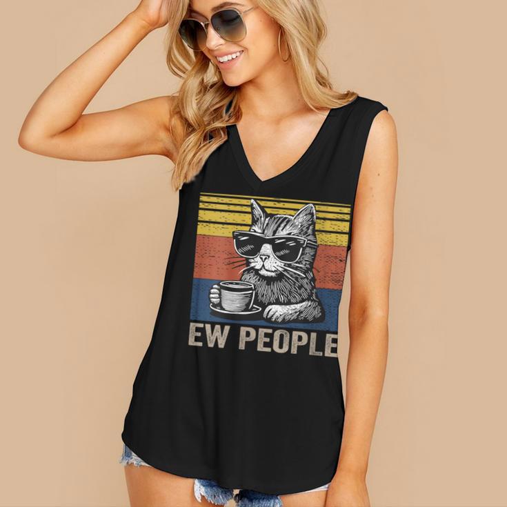 Ew People Introvert Cat Lover Crazy Vintage Cat Lady Women's V-Neck Tank Top