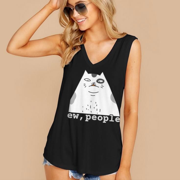 Ew People Introvert Sayings Sarcastic Cat Quote Women's V-Neck Tank Top